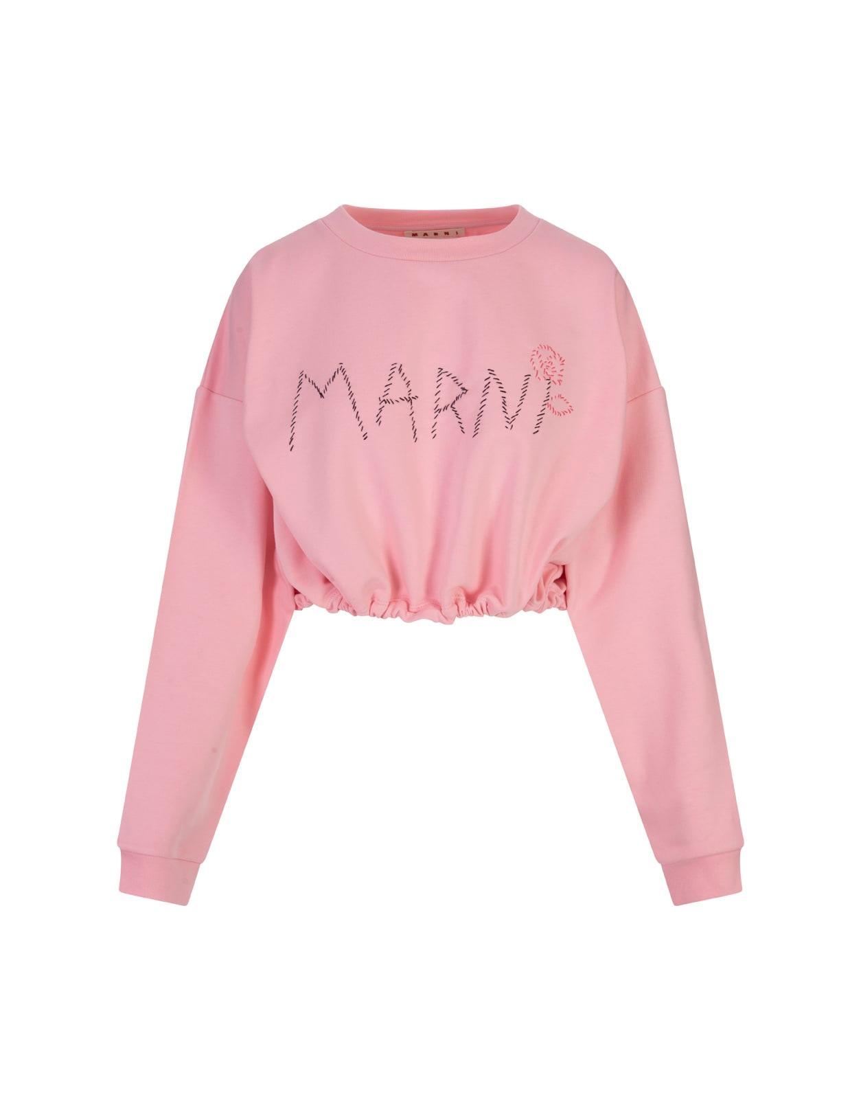 marni pink crop sweatshirt with logo