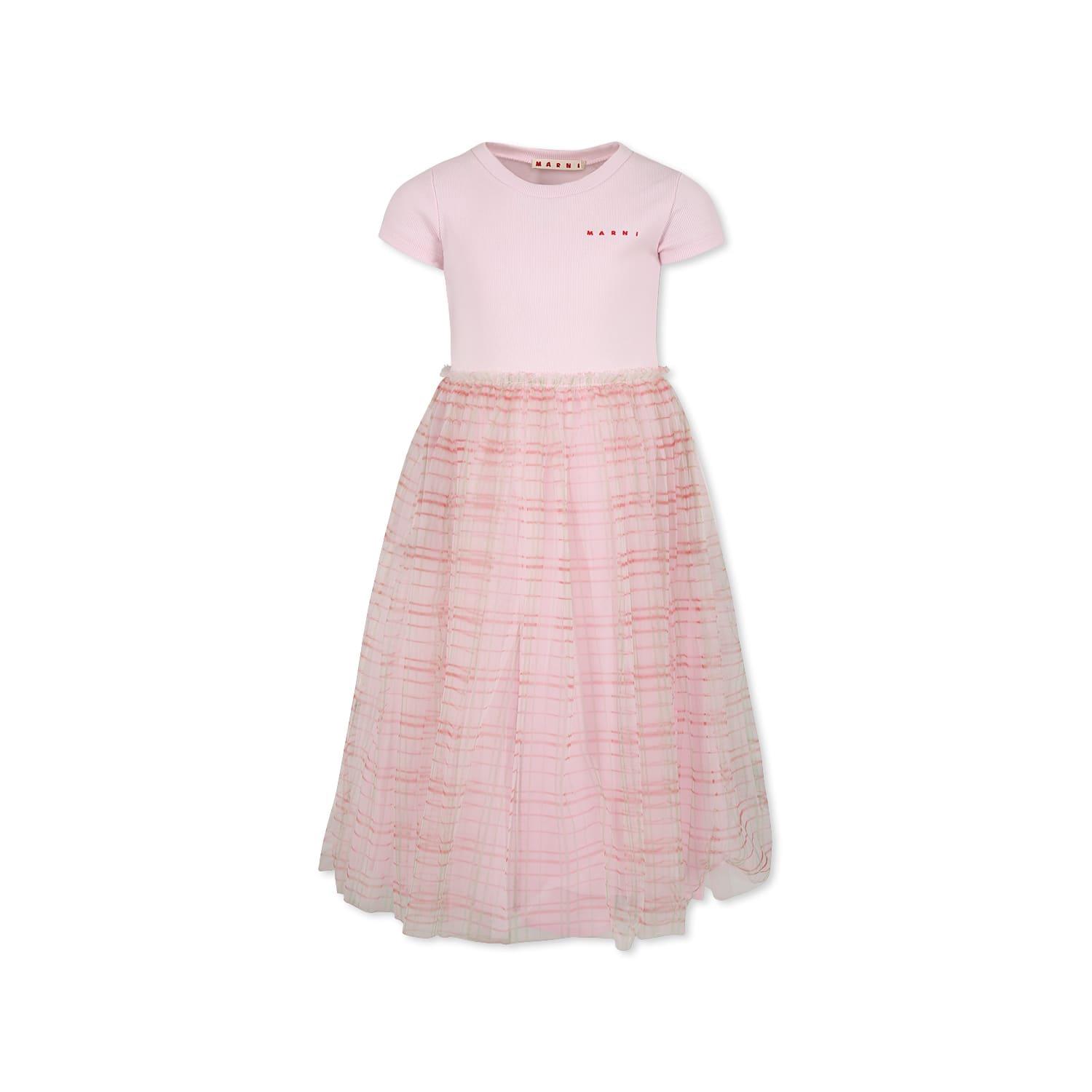 marni pink dress for girl with logo