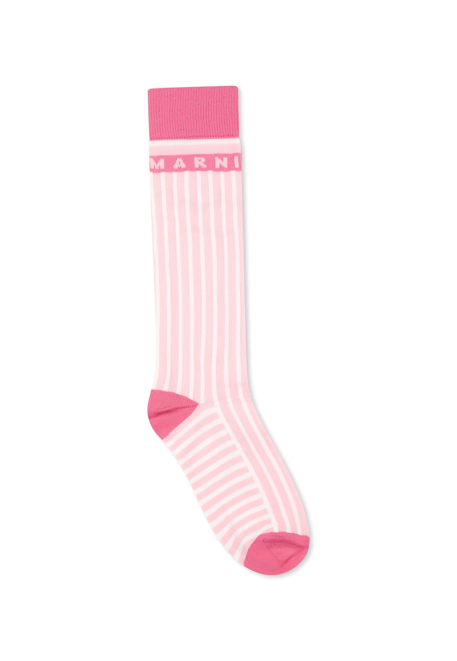 marni pink socks for girl with logo