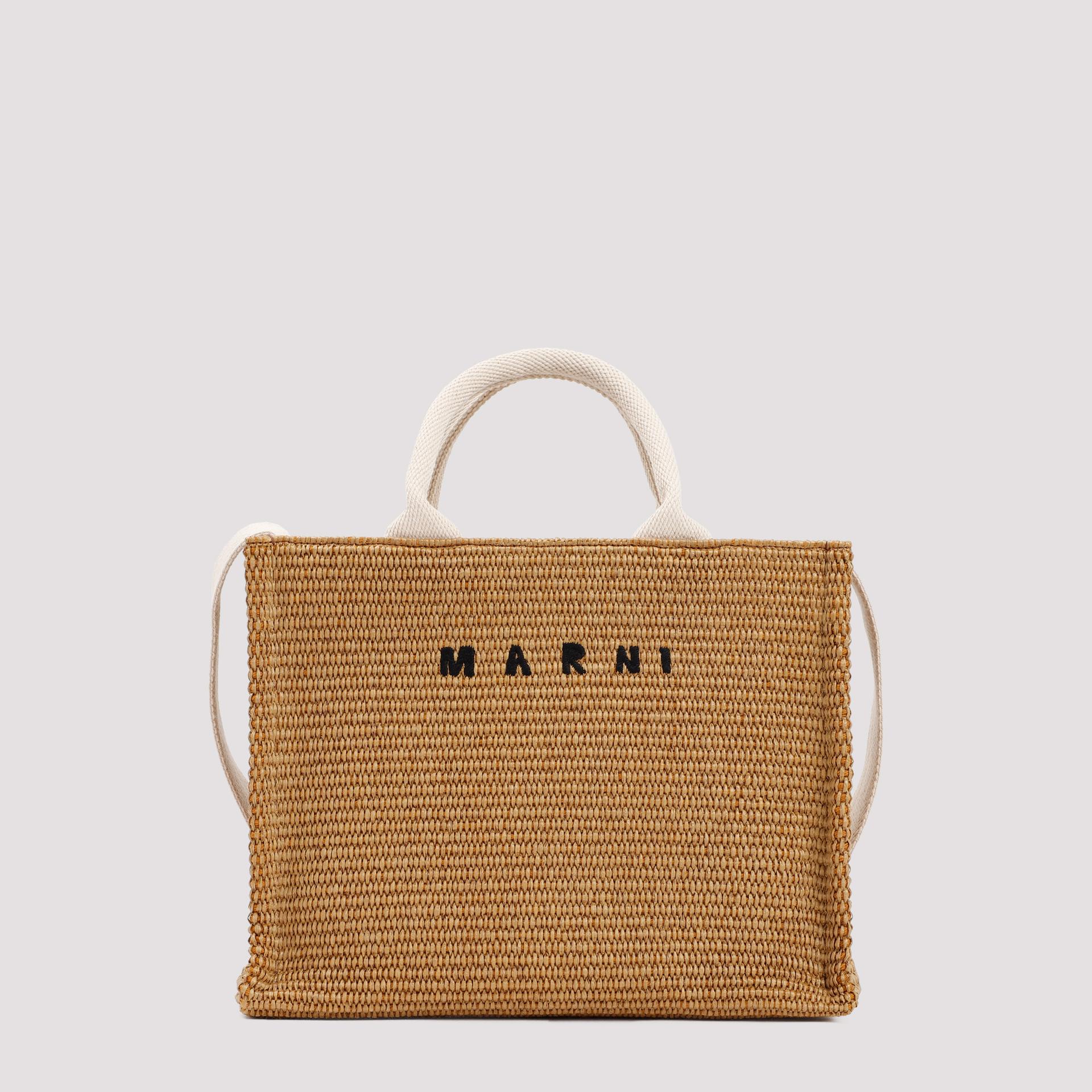 marni raffia east-west tote bag nude & neutrals cotton polyamide - women