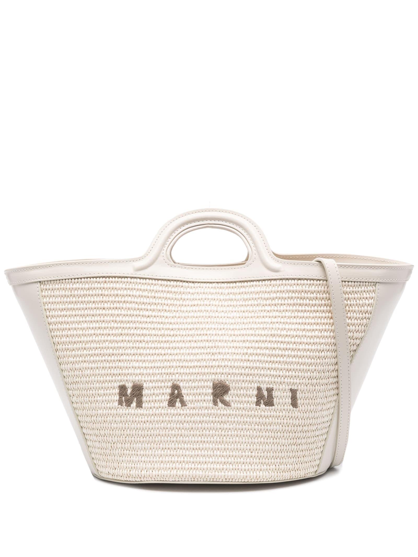 marni shell tropicalia summer bag in leather and raffia