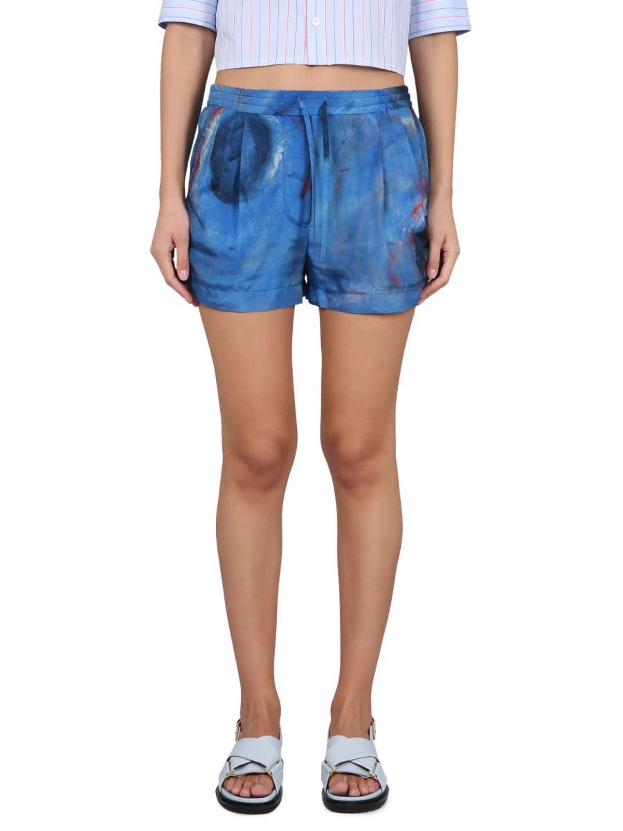 marni shorts with blue hole print