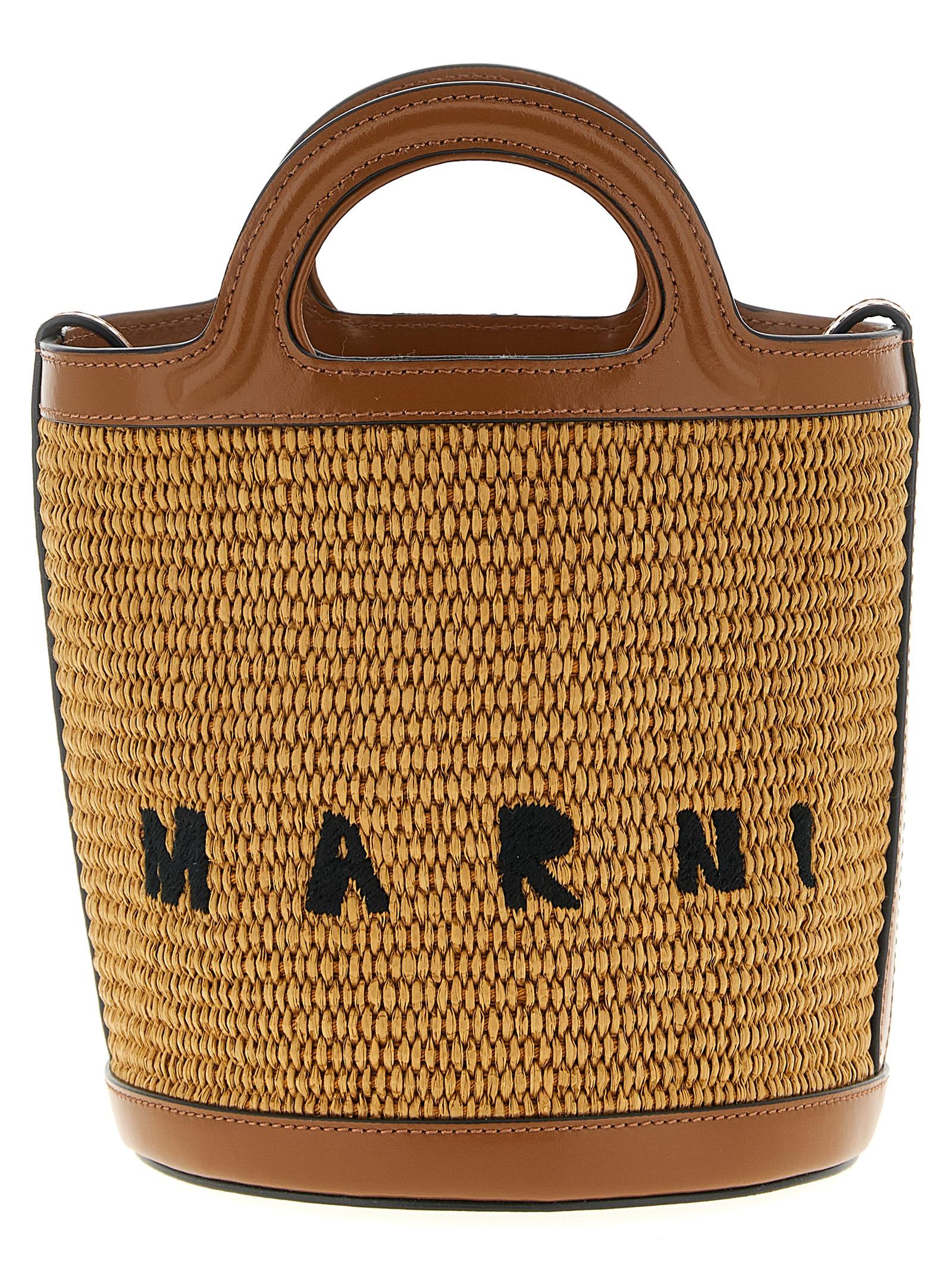 marni small tropicalia bucket bag brown cotton polyamide hand - women