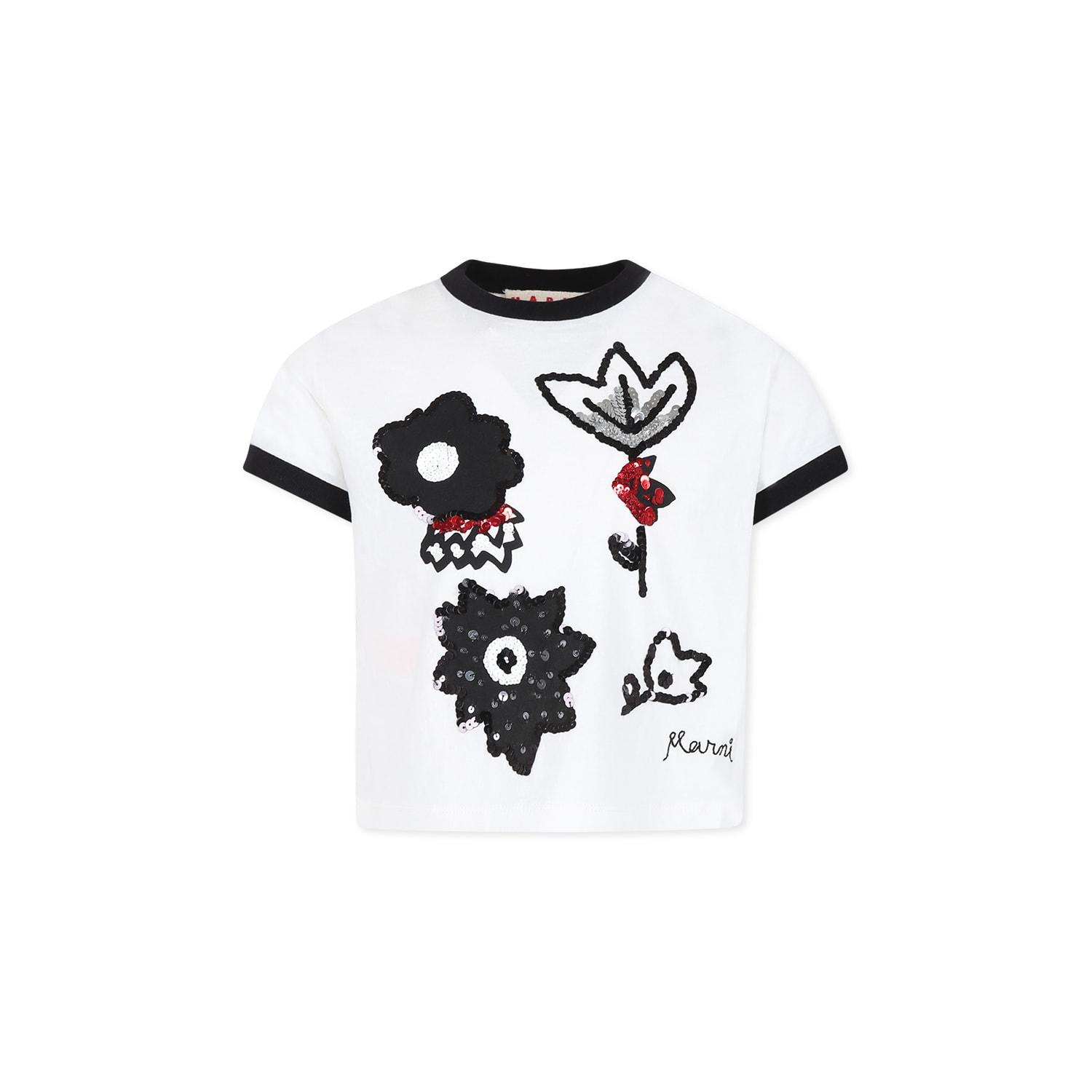 marni white t-shirt for girl with flowers