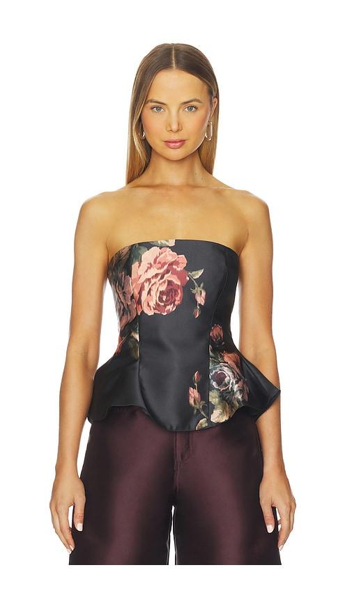 marques ' almeida flower printed strapless top in black.