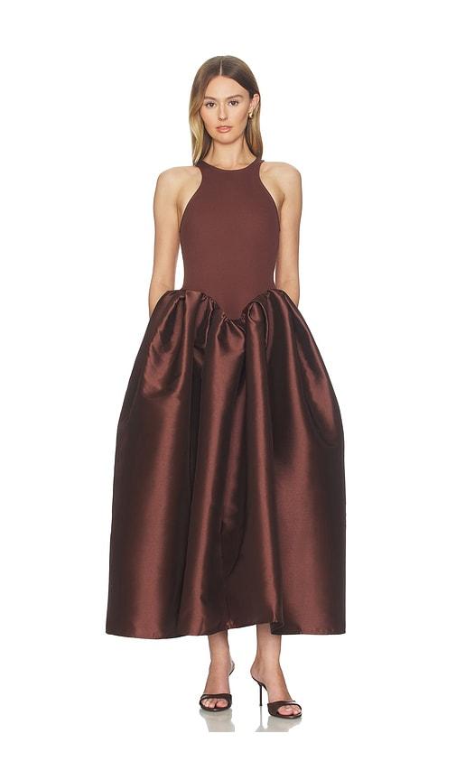 marques ' almeida heavy satin princess dress in metallic bronze.
