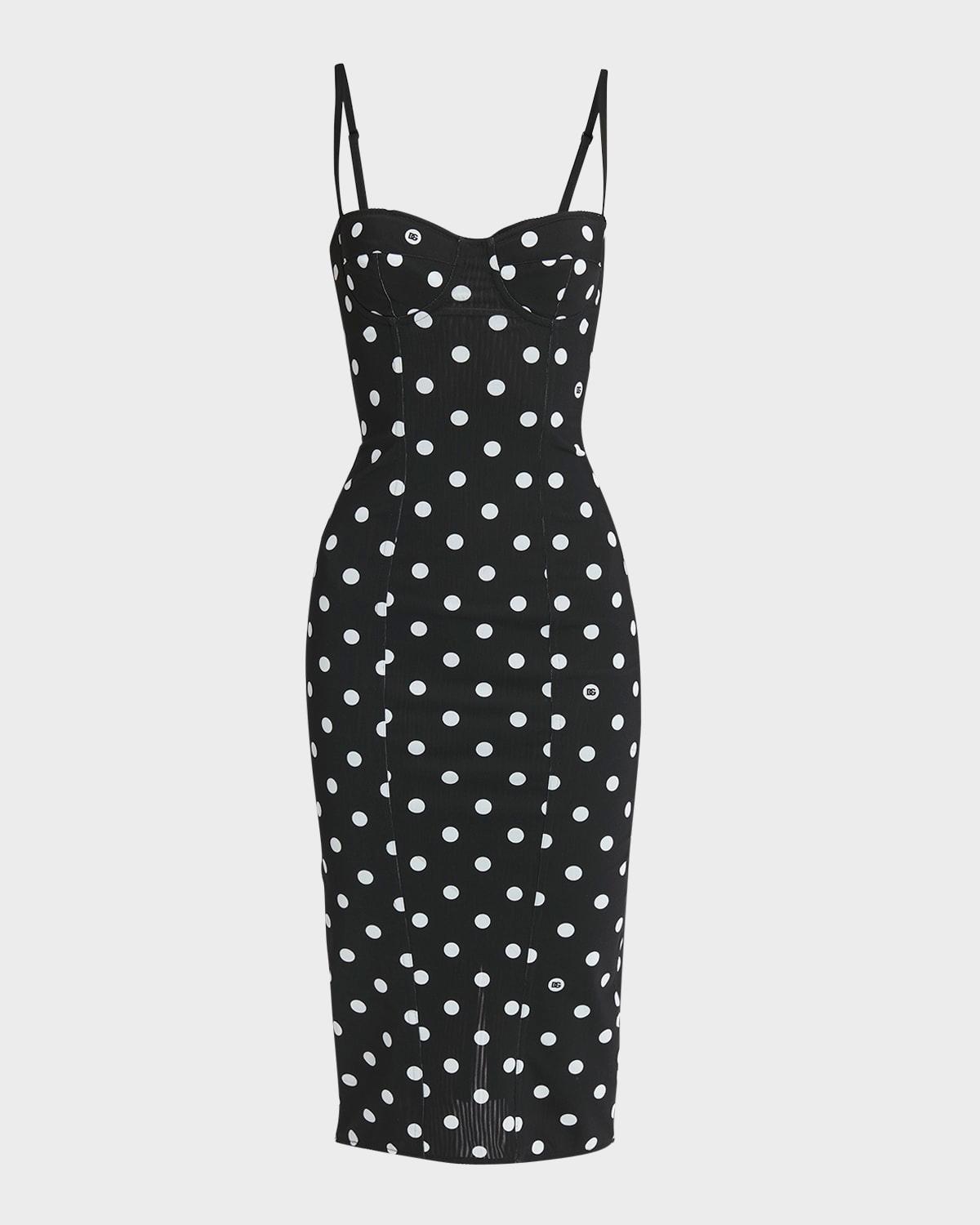 marquisette polka-dot midi dress with corsetry construction