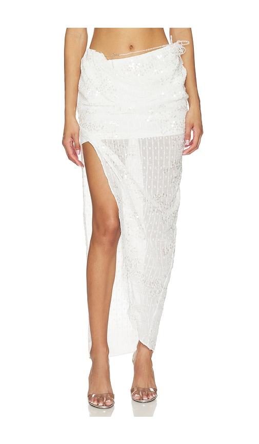 marrknull beaded midi skirt in white.