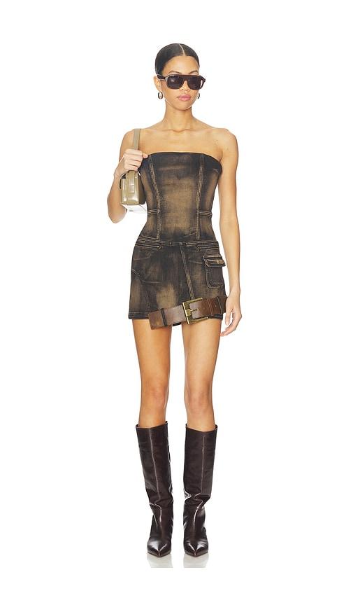 marrknull dislocated strapless dress in brown.