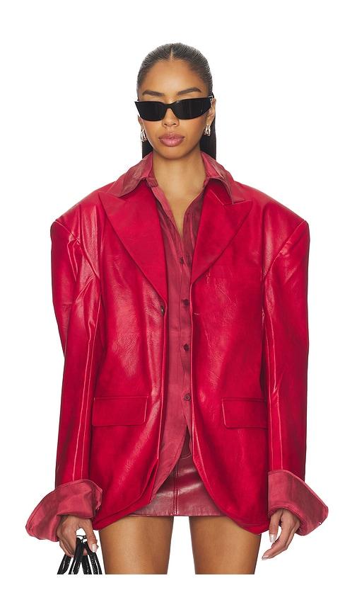 marrknull faux two-piece blazer in burgundy.