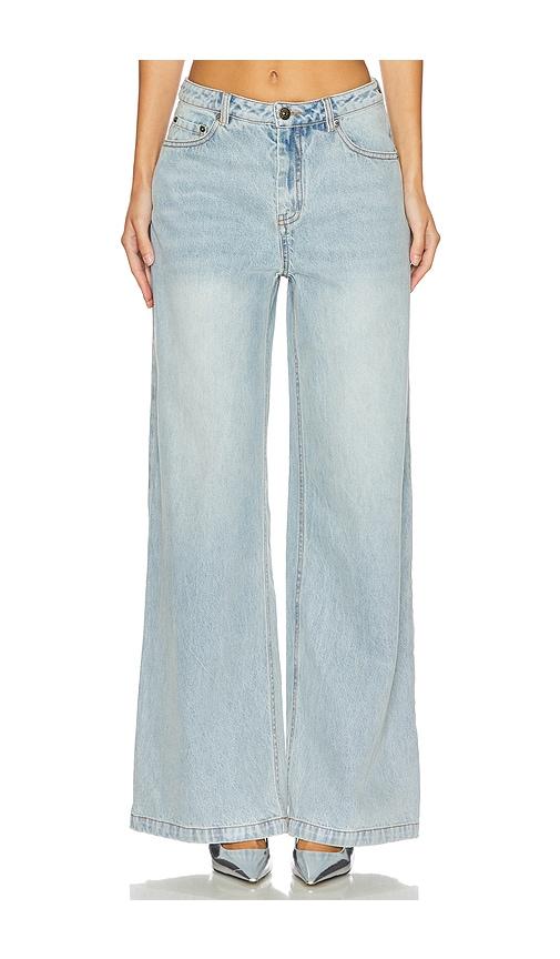 marrknull hollow out wide leg jeans in denim-light.