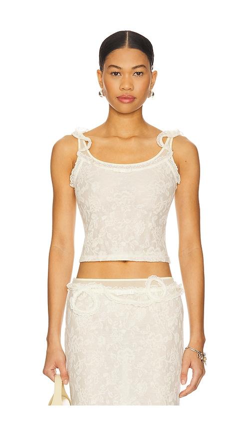 marrknull lace layered top in beige.