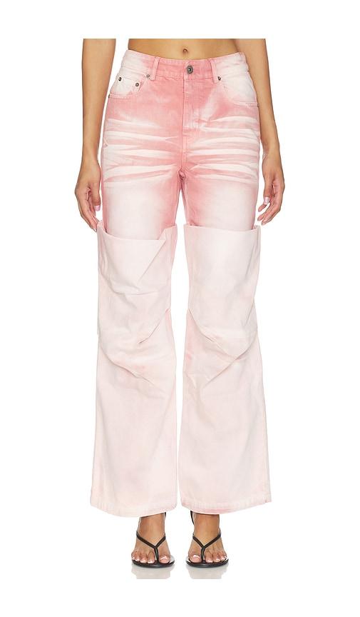 marrknull roll-cuff slim fit jean in pink.