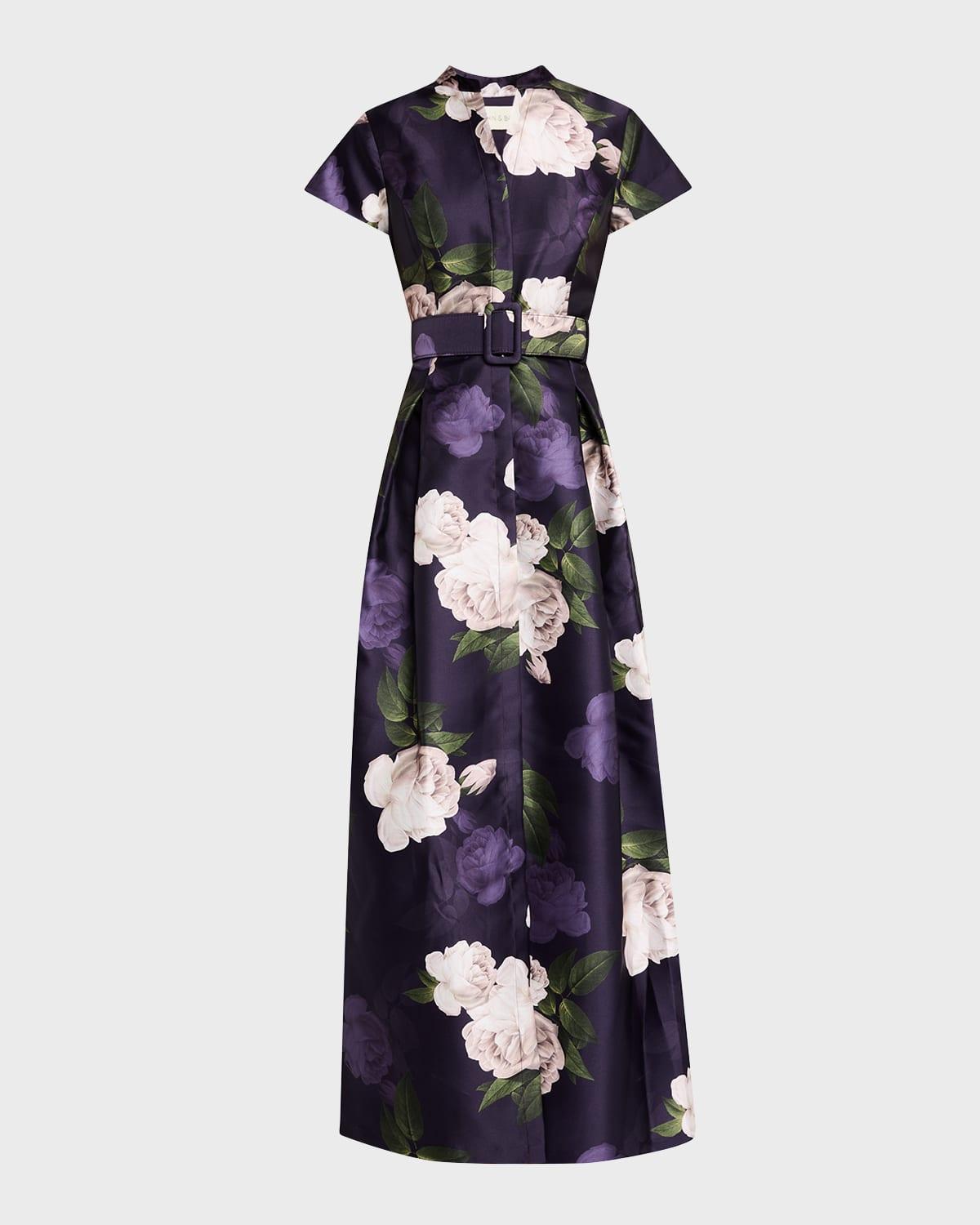 marta pleated floral-print shirt gown