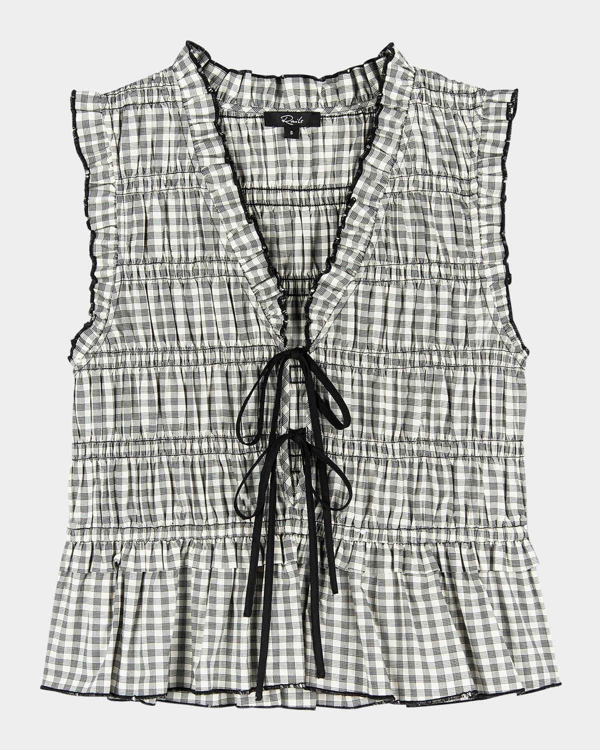 martine gingham tie-front blouse
