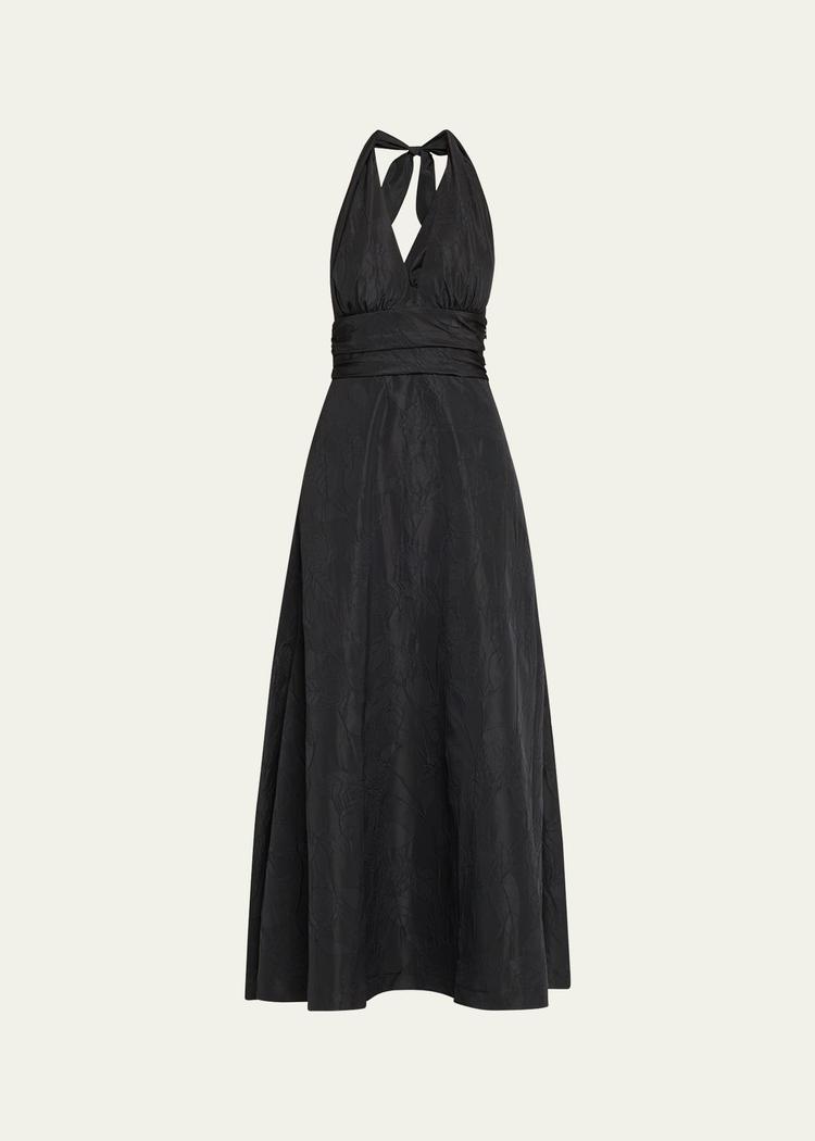 marylin camelia embossed cotton midi halter dress