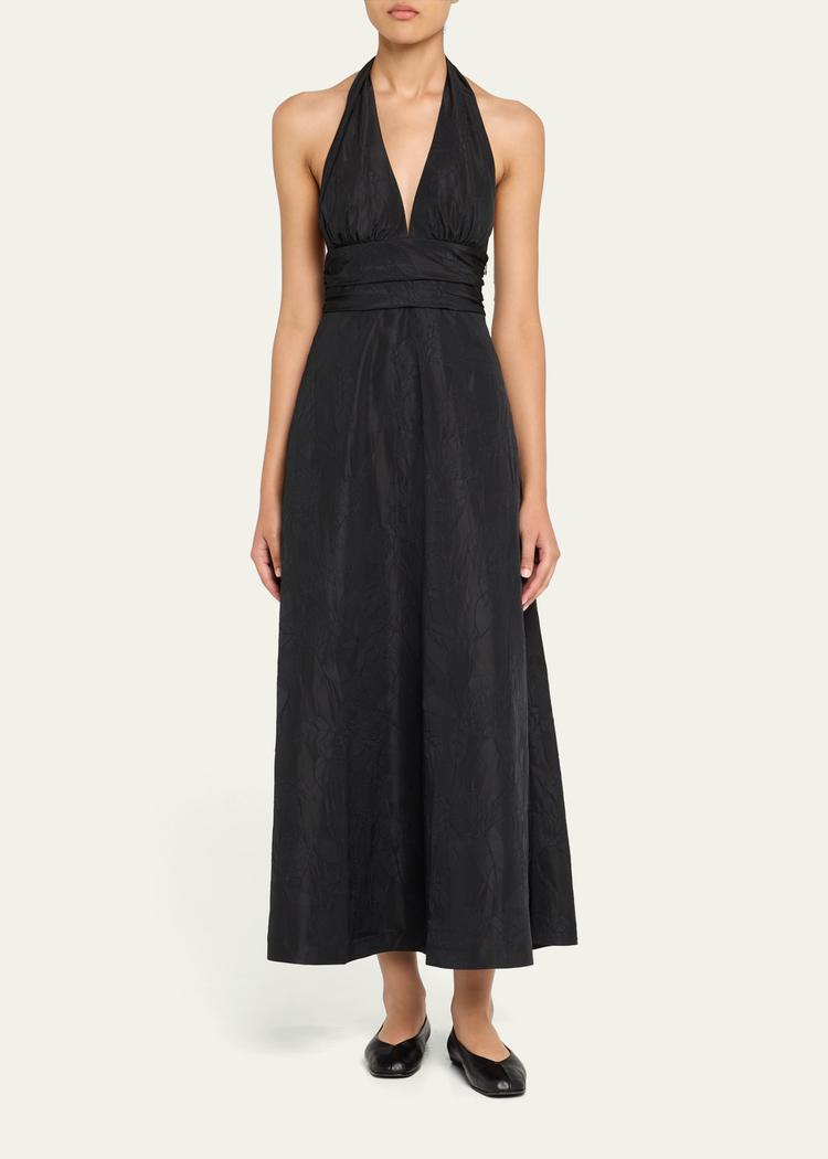marylin camelia embossed cotton midi halter dress