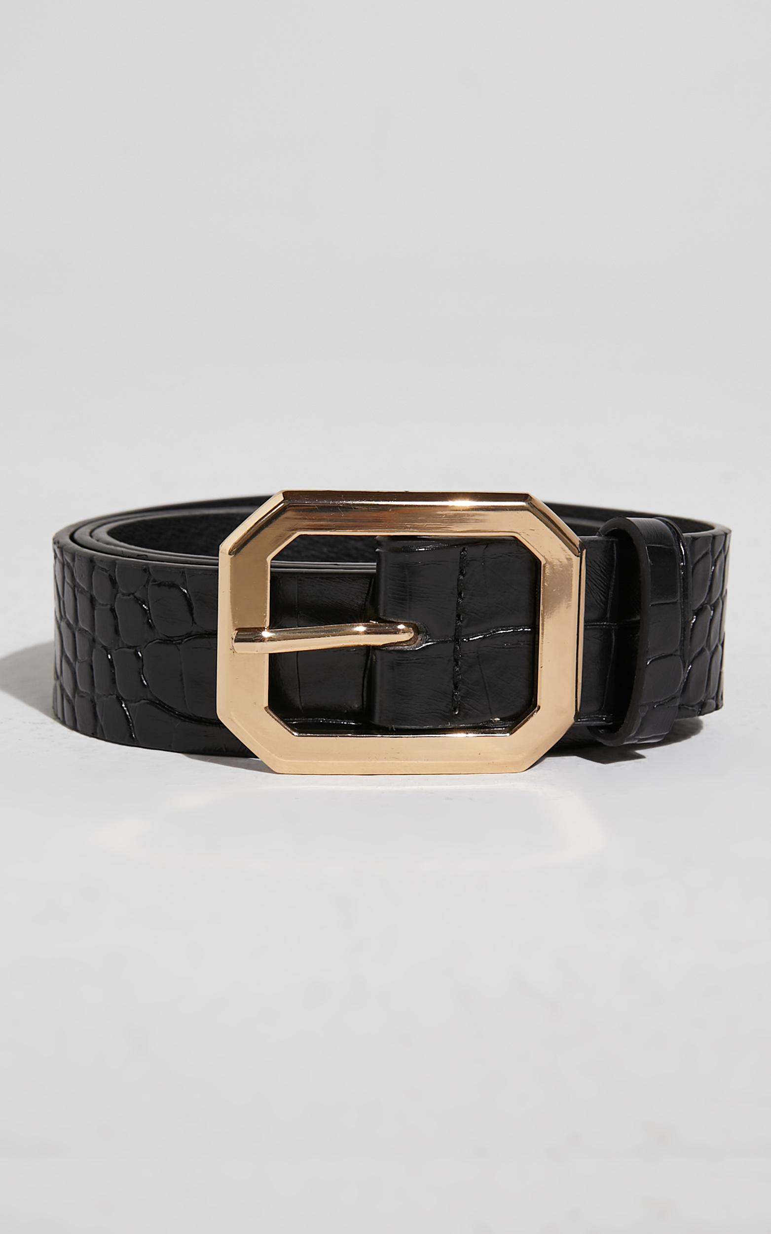 mason croc square buckle belt in black