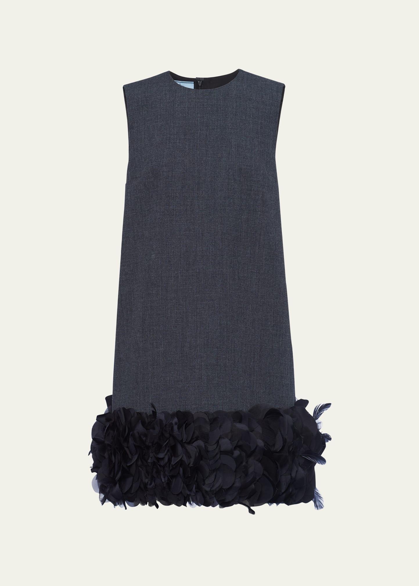 mat feather-hem mini dress with crystal buttons