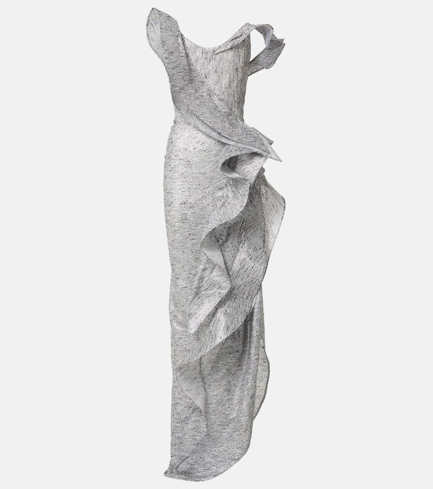 maticevski satellite wave ruffled gown