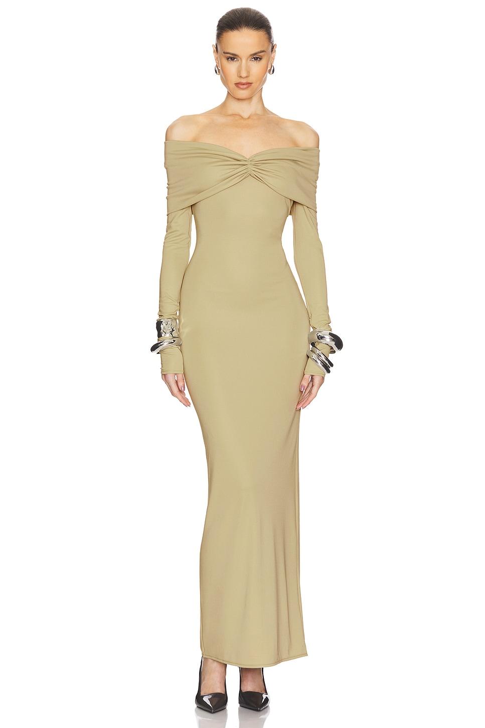 matte jersey off shoulder maxi dress