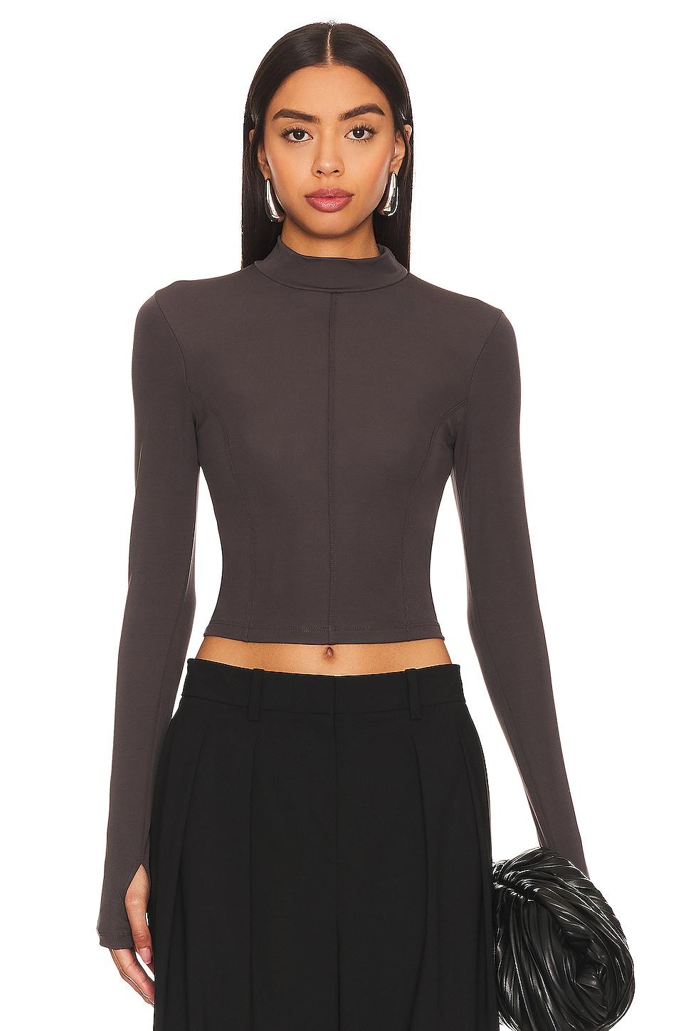 matte jersey paneled mockneck