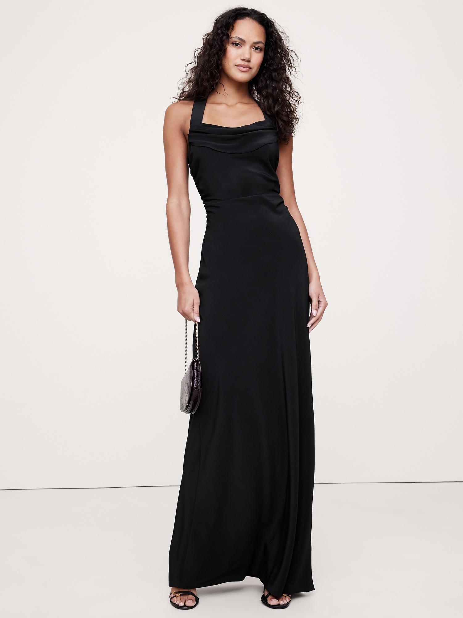 matte silk cowl-neck backless maxi dress
