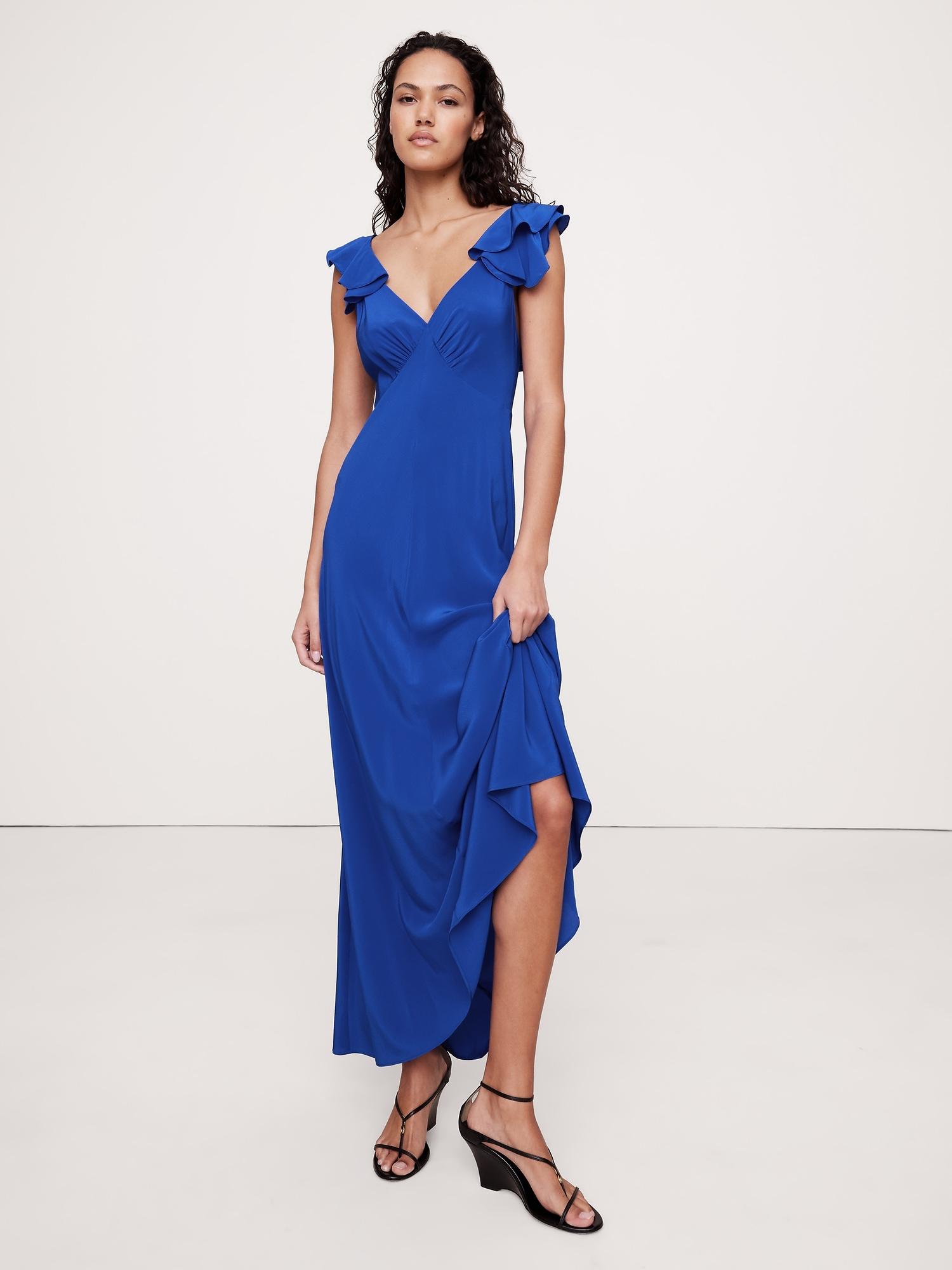 matte silk open-back maxi dress