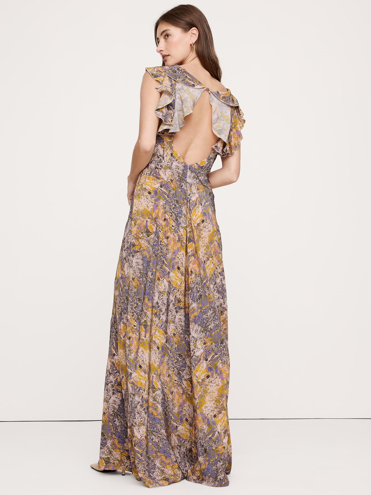 matte silk open-back maxi dress