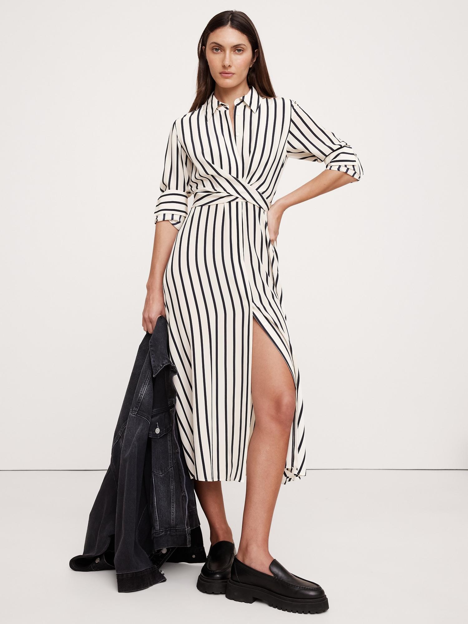 matte silk twist-front shirt dress