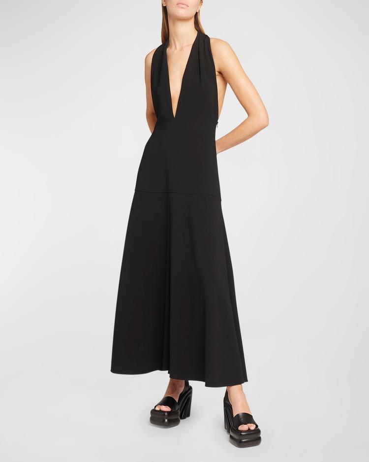 matte viscose crepe twist-back maxi dress