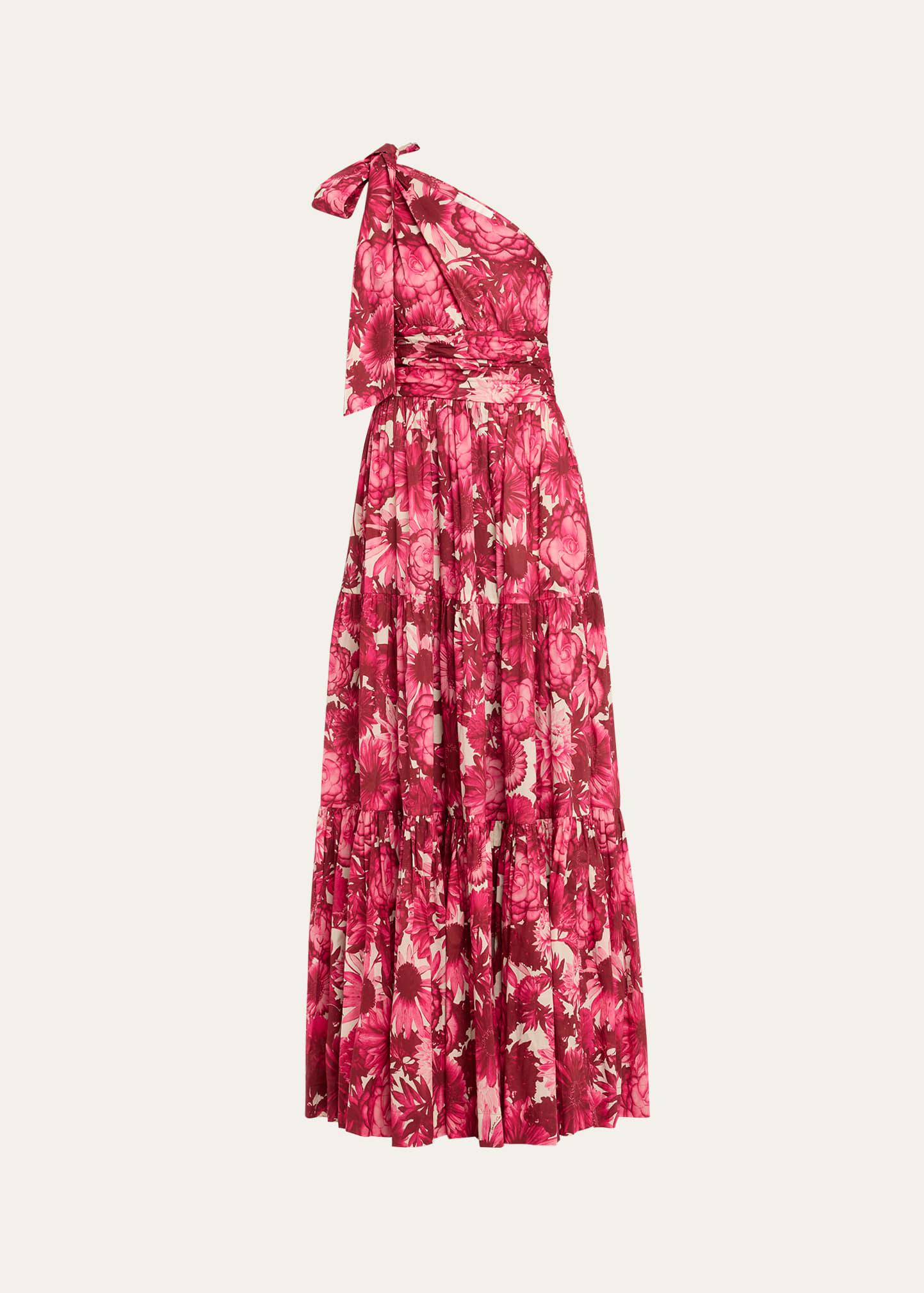 mattera tiered one-shoulder floral cotton poplin maxi dress