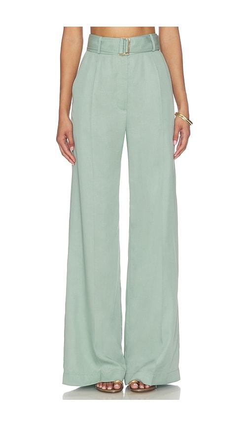 matthew bruch belted wide leg trouser in teal.