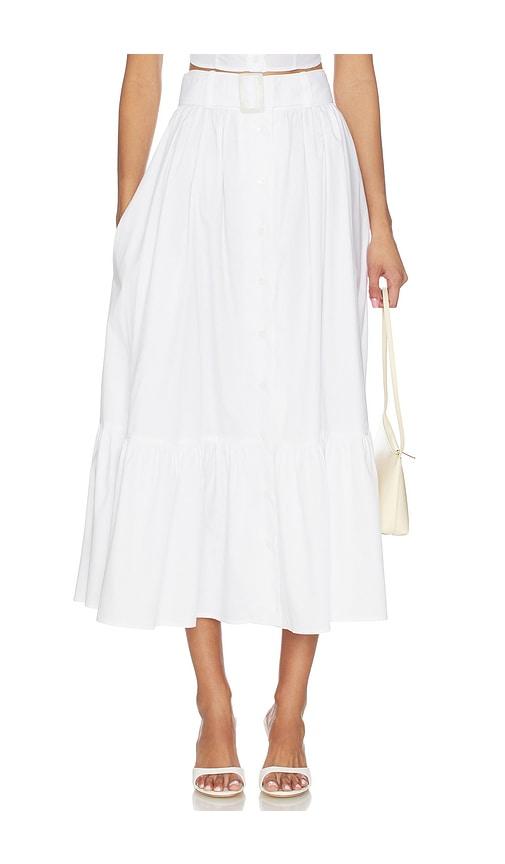 matthew bruch button down midi skirt in white.