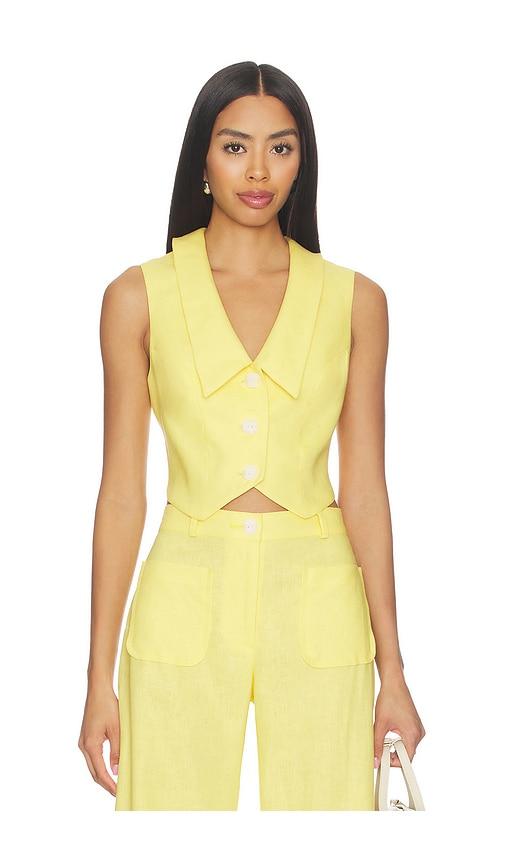 matthew bruch collared v-neck vest in yellow.