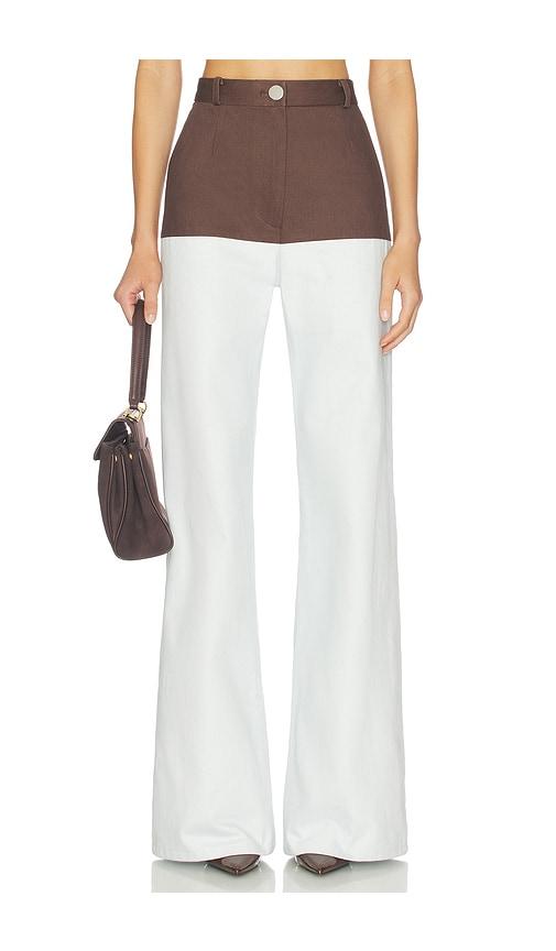 matthew bruch high-waist combo jeans in brown,blue.