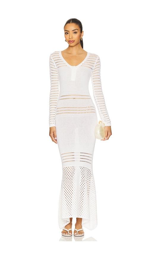 matthew bruch striped mesh handkerchief midi dress in white.