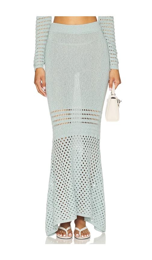 matthew bruch striped mesh handkerchief midi skirt in baby blue.
