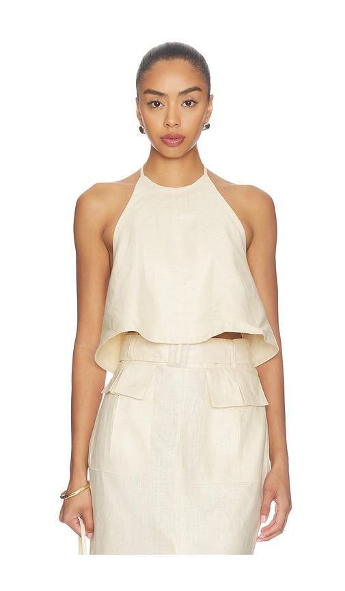 matthew bruch tie halter top in cream.