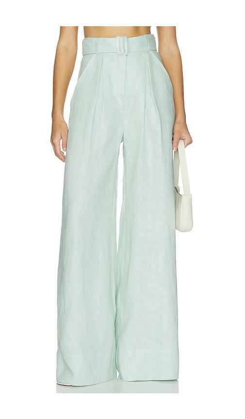 matthew bruch wide leg pleated pant in teal.