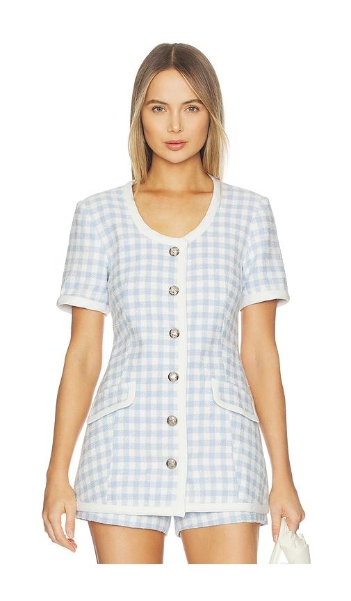 maude club frances jacket in light blue gingham in blue.