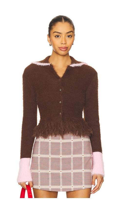 maude club izzy cardigan in brown.