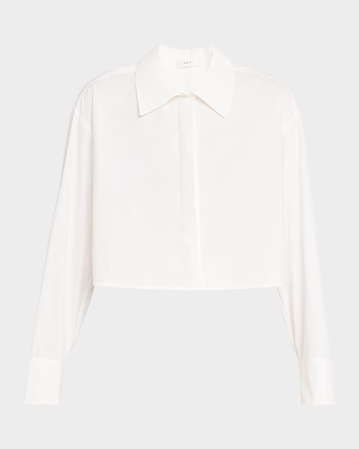 maude cropped button-front top