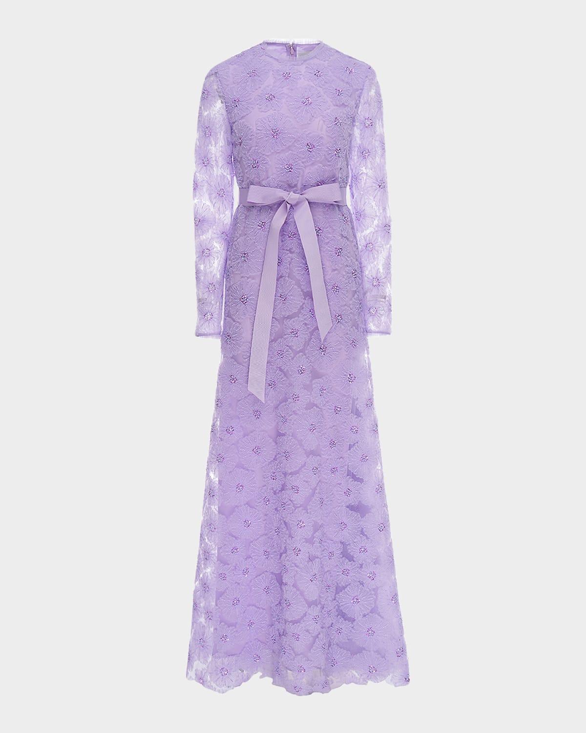 maurene beaded floral lace long-sleeve maxi dress