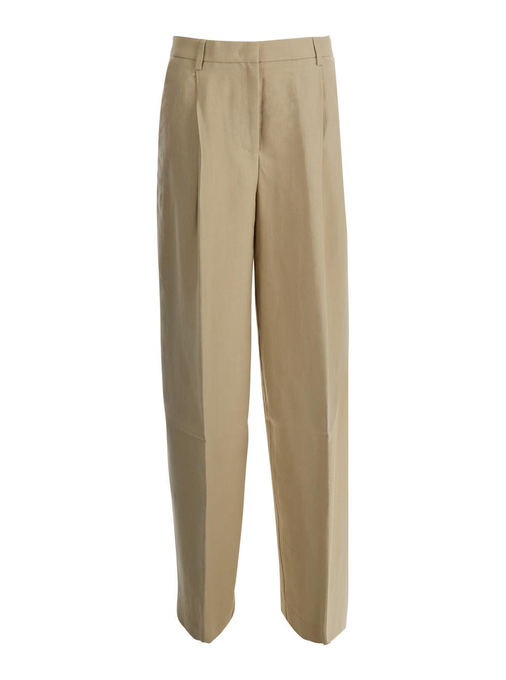 mauro grifoni beige straight-leg pants with front pleats in fabric for women