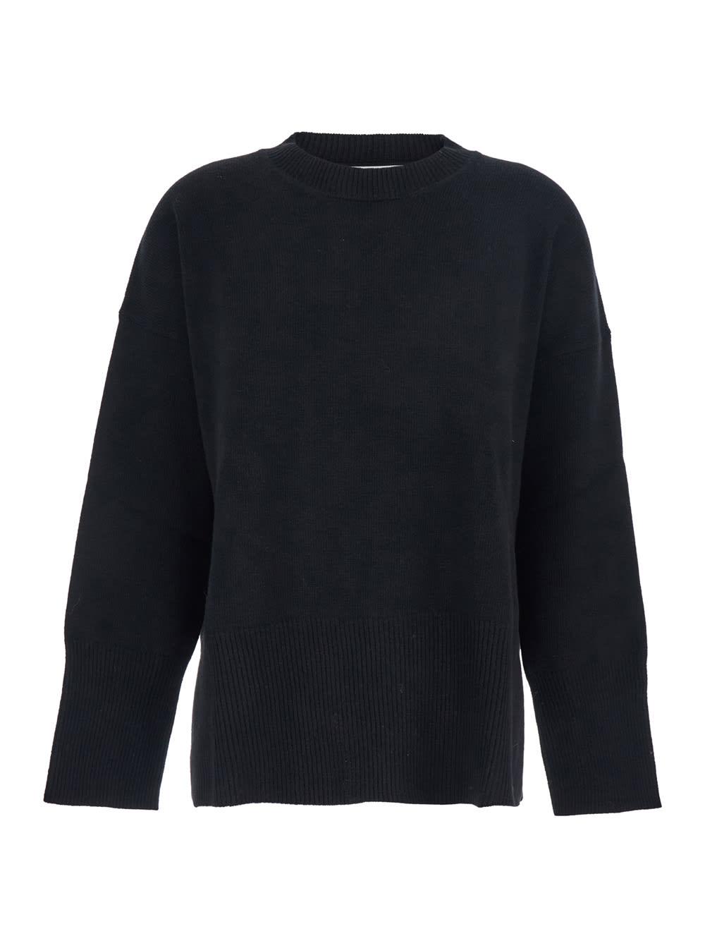 mauro grifoni black oversize crewneck sweater with ribbed trims in cotton woman