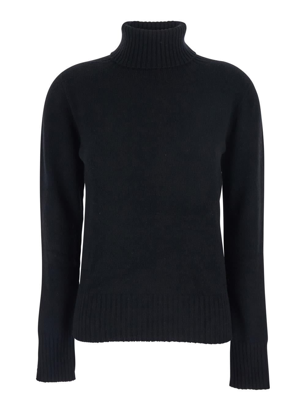 mauro grifoni black turtleneck sweater with ribbed trims in wool woman