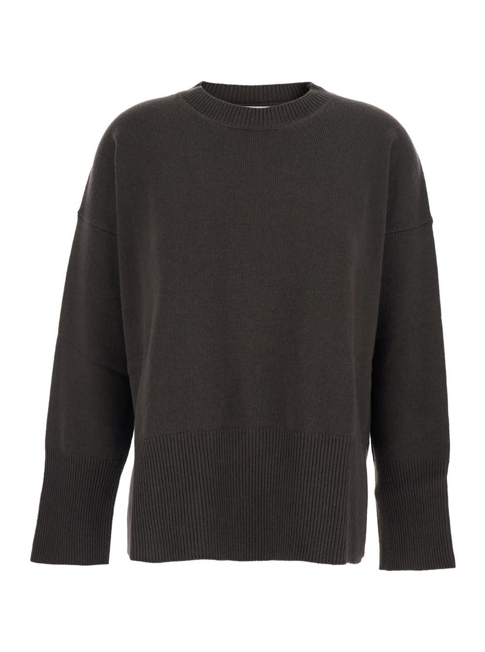 mauro grifoni brown oversize crewneck sweater with ribbed trims in cotton woman