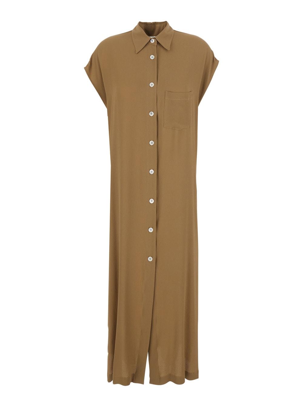 mauro grifoni long dress with v-neck in beige viscose for women