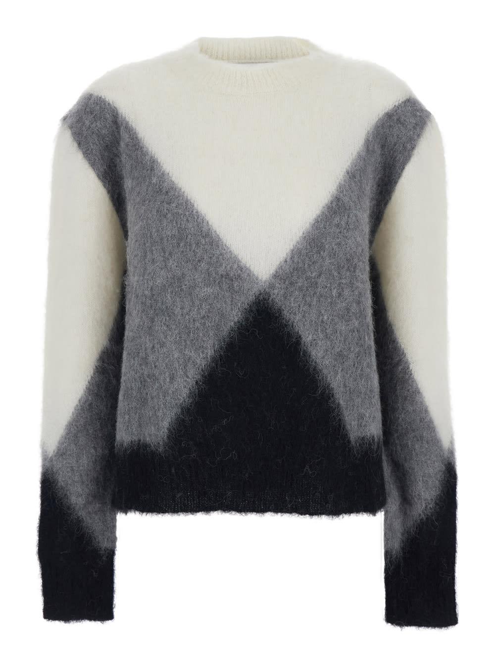 mauro grifoni multicolor crewneck sweater with geometric motif and brushed effect in wool woman